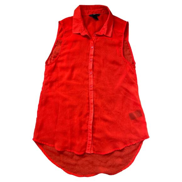H&M Orange Sleeveless  Semi Sheer Collared Top, US6 - Picture 1 of 5
